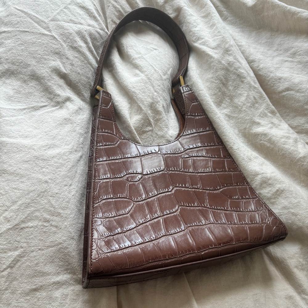 Brown faux crocodile leather bag